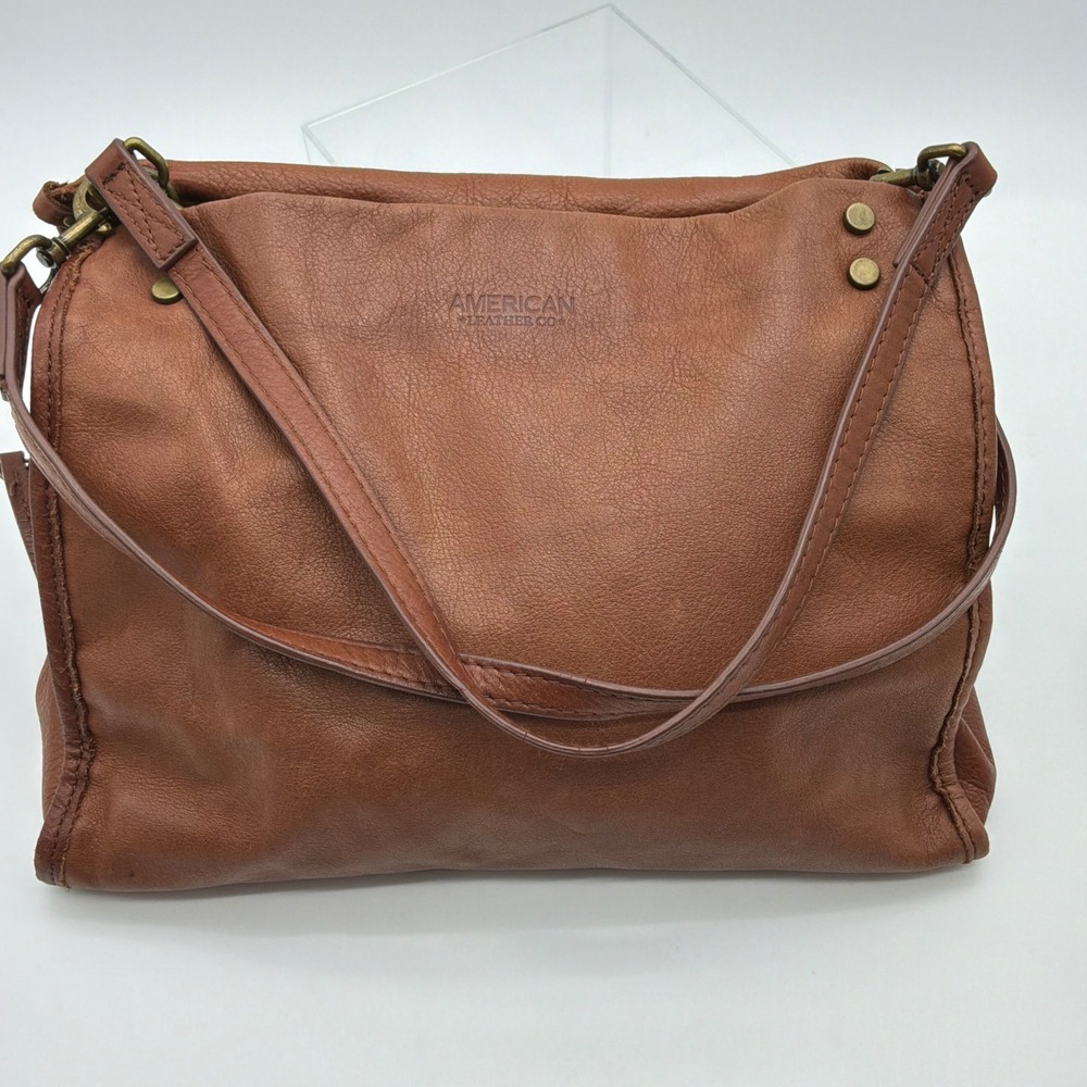 AMERICAN LEATHER CO Brown Genuine Leather Handbag Lenox Triple Entry Satchel - Picture 2 of 12